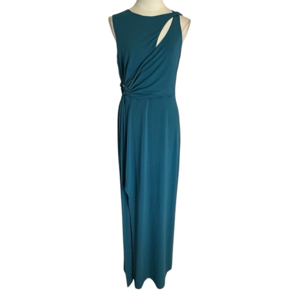 HALSTON HERITAGE Elegant Teal Blue Sleeveless Dress Gown Wedding Party Event M